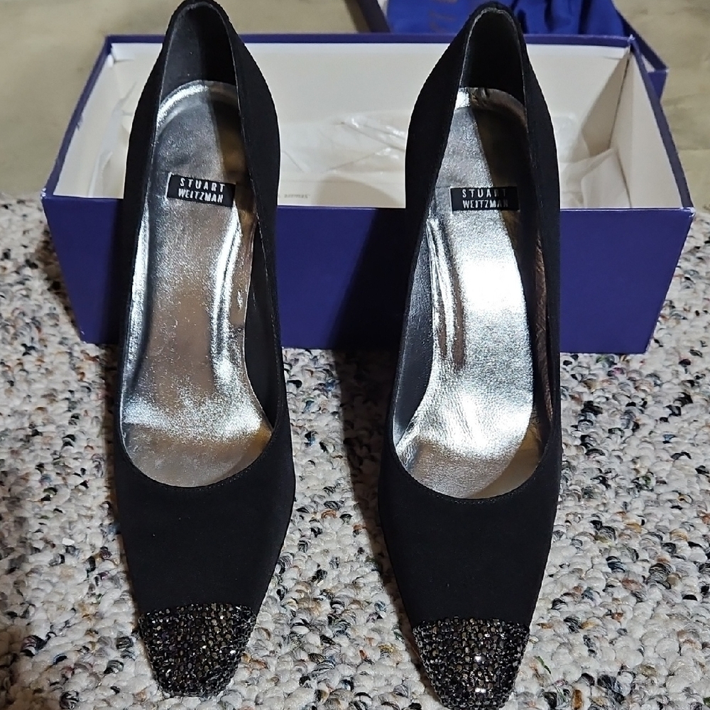 Stuart Weitzman Black and Silver Heels with Embellishments
